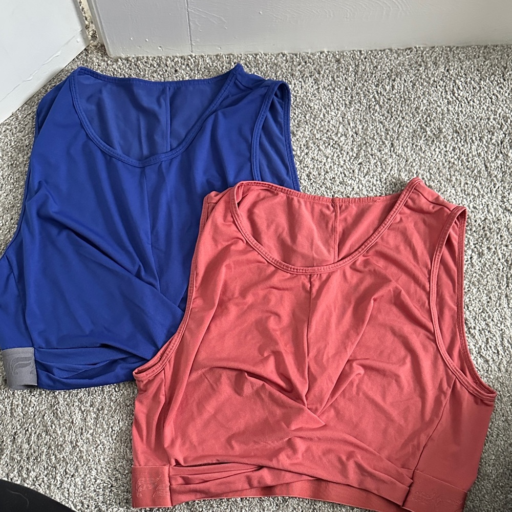 Fabletics Blue and Coral Cropped Workout Tanks (pair)